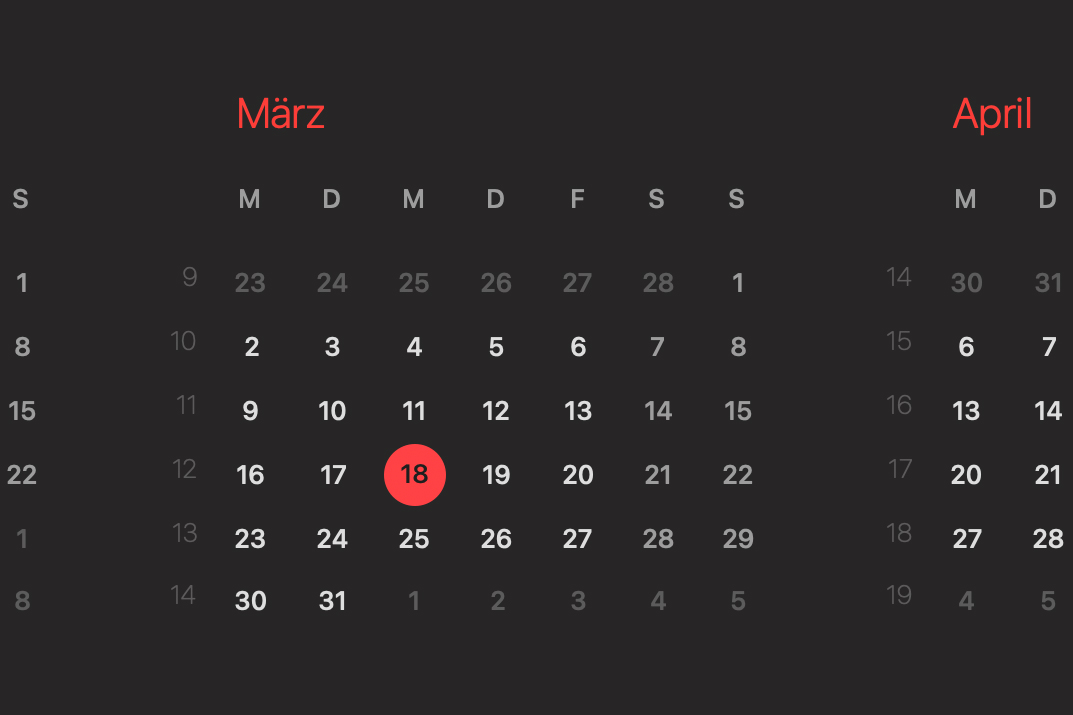 Screenshot von einem Kalender
